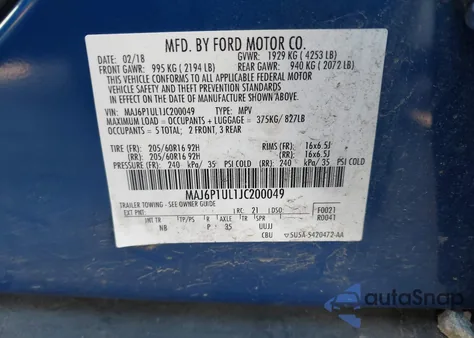 2018 Ford Ecosport Se из США, поврежденный, VIN MAJ6P1UL1JC200049